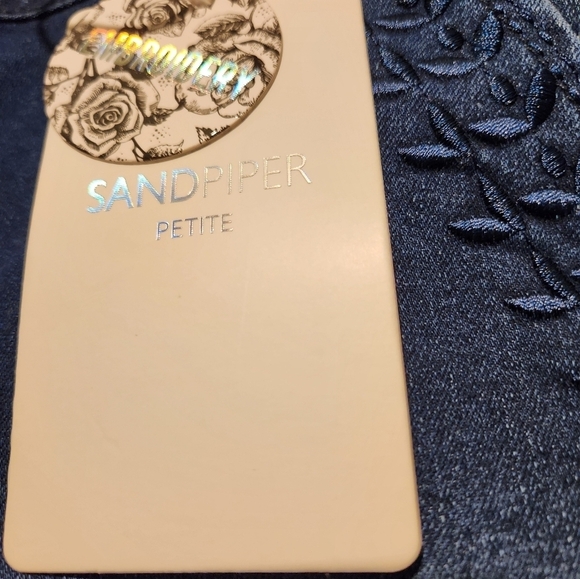 Sandpiper Jean Shorts Bermuda Shorts Denim Blue 14P Embroidered Decor - Picture 11 of 11